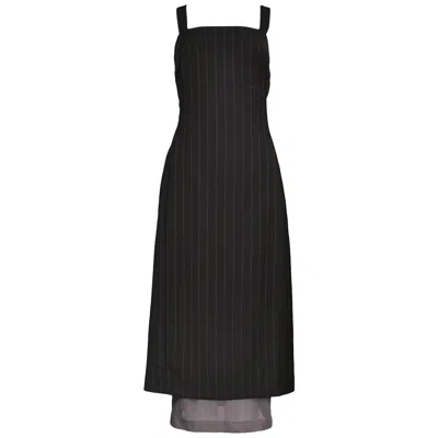 Pre-owned Dolce & Gabbana Vintage  Double Layer Pinstripe Dress In Black
