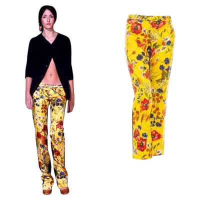 Pre-owned Dolce & Gabbana Vintage Fall1999 Floral-print Denim Straight Leg Pants In Orange