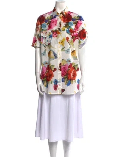 Pre-owned Dolce & Gabbana Vintage Floral Print Tunic W/ Tags In White