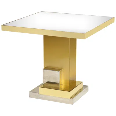 Pre-owned Dolce & Gabbana Vintage Game Table In Brass, Chrome & Mirror Top, Designed For Dolce And Gabbana In Sand