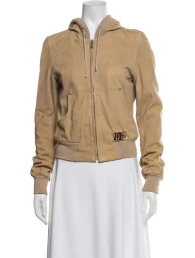 Pre-owned Dolce & Gabbana Vintage Goat Leather Bomber Jacket In Neutrals