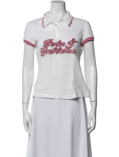 Pre-owned Dolce & Gabbana Vintage Graphic Print Polo In White