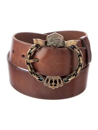 Pre-owned Dolce & Gabbana Vintage Leather Chain-link Belt In Brown