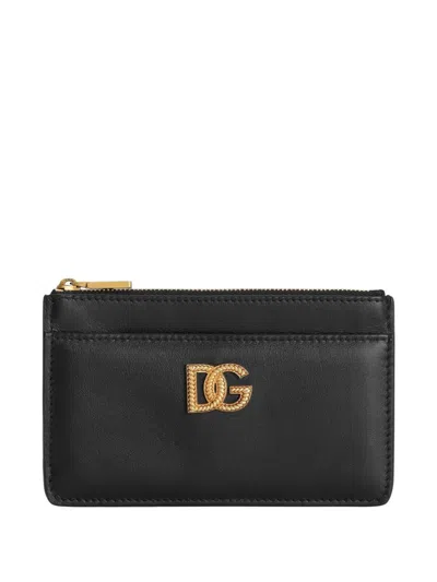 Dolce & Gabbana Vintage Mini Zip Wallet With Brass Detailing In Black