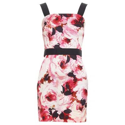 Pre-owned Dolce & Gabbana Dolce Gabbana Vintage Pink Rose Peonies Floral Black Strap Mini Dress It40 S In Red