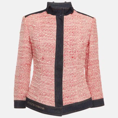 Pre-owned Dolce & Gabbana Vintage Pink Tweed And Denim Trim Jacket M