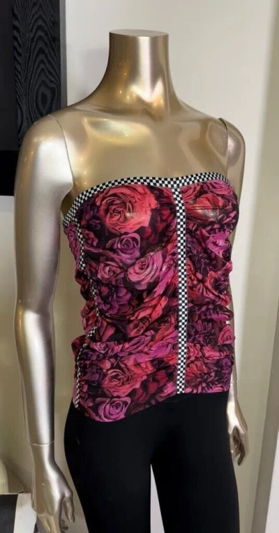 Pre-owned Dolce & Gabbana Vintage Purple Floral Checkered Lining Silk Top Or Skirt (it40)