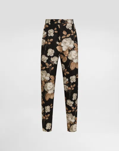 Dolce & Gabbana Vintage Rose-print Brocade Trousers In Multi