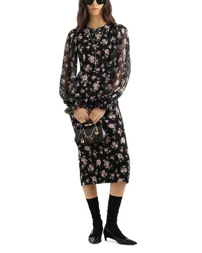 DOLCE & GABBANA VINTAGE ROSE PRINT CHARMEUSE DRESS
