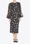 Dolce & Gabbana Women Black Dress With Round Neckline And All-over Floral Motif In Silk Blend Woman In Black