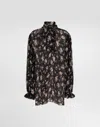 Dolce & Gabbana Vintage Rose-print Chiffon Top In Black