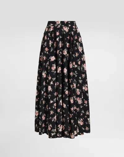 Dolce & Gabbana Vintage Roses-print Charmeuse Circle Skirt In Black