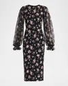 Dolce & Gabbana Women Black Dress With Round Neckline And All-over Floral Motif In Silk Blend Woman In Black