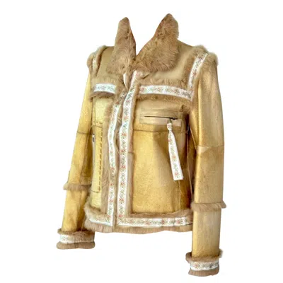 Pre-owned Dolce & Gabbana Vintage Shearling Leather Gold Fur Jacket Coat In Brown