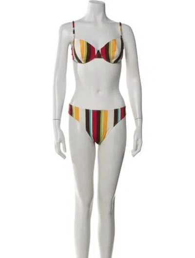 Pre-owned Dolce & Gabbana Vintage Striped Bikini In Brown