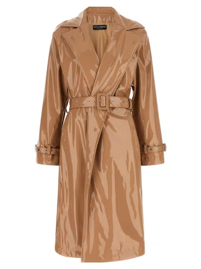 Dolce & Gabbana Vinyl Trench Coat Coats And Trench Coats Pink In Brown