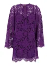 Dolce & Gabbana Women Violet Dress With Round Neck And All-over Floral Embroidery In Cotton Blend Wo In Multi