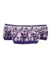 Dolce & Gabbana Violet Off-shoulder Cropped Top With All-over Floral Print In Cotton Woman