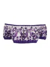 Dolce & Gabbana Violet Off-shoulder Cropped Top With All-over Floral Print In Cotton Woman In Purple