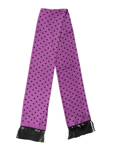 Dolce & Gabbana Violet Polka Dot Fringes Neck Foulard Scarf In Purple