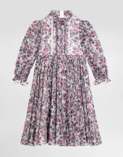 Dolce & Gabbana Kids' Violet-print Crêpe Dress In Multi