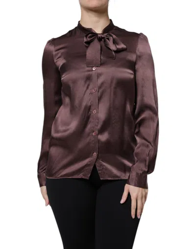 Pre-owned Dolce & Gabbana Violet Satin Long Sleeve Ascot Tie Shirt  Women's Top ()