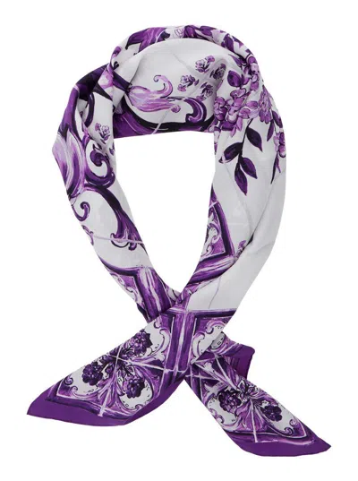 Dolce & Gabbana Violet Square Scarf With All-over Print