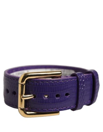 Dolce & Gabbana Violet Textured Leather Gold Buckle Belt Strap Bracelet