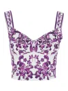 Dolce & Gabbana Violet Top With Sweetheart Neckline And All-over Graphic Print