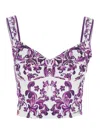 Dolce & Gabbana Violet Top With Sweetheart Neckline And All-over Graphic Print In Cotton Blend Woman