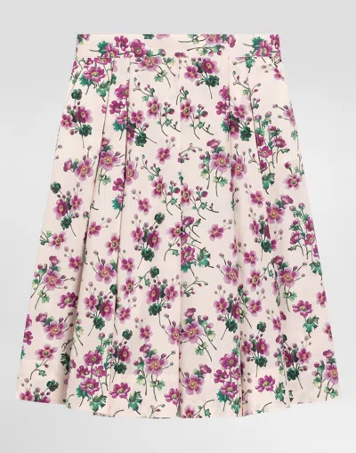 Dolce & Gabbana Violets-print Poplin Skirt In Multi