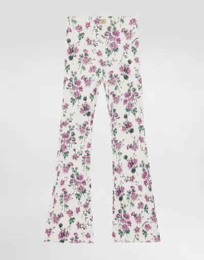 Dolce & Gabbana Violets-print Ribbed Jersey Trousers In Multi