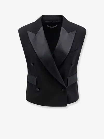 Dolce & Gabbana Virgin Wool And Silk Blend Tuxedo Vest In Black