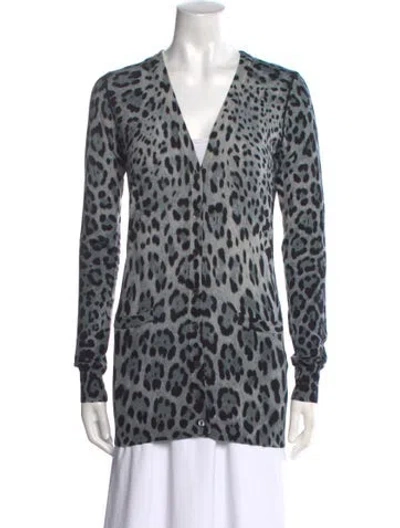 Pre-owned Dolce & Gabbana Virgin Wool Animal Print Sweater In Blue