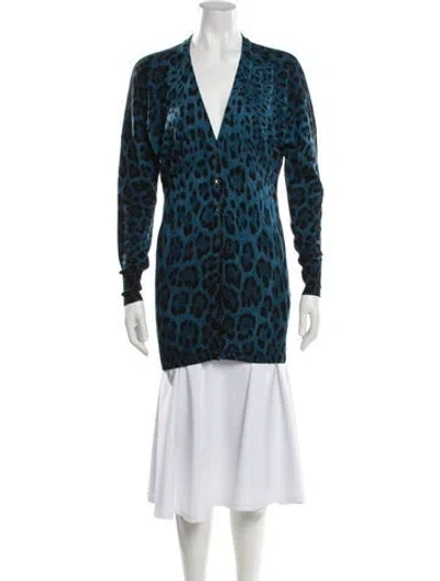 Pre-owned Dolce & Gabbana Virgin Wool Animal Print Sweater In Blue