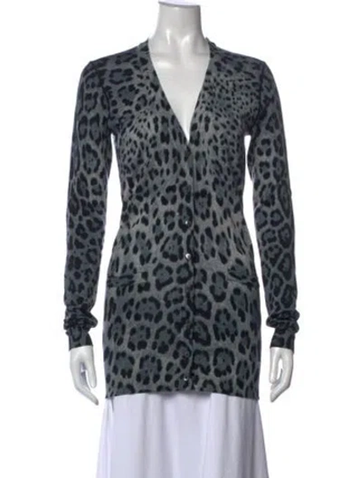 Pre-owned Dolce & Gabbana Virgin Wool Animal Print Sweater In Blue/grey