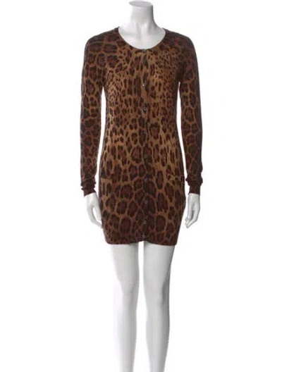 Pre-owned Dolce & Gabbana Virgin Wool Animal Print Sweater In Brown