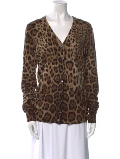 Pre-owned Dolce & Gabbana Virgin Wool Animal Print Sweater In Brown