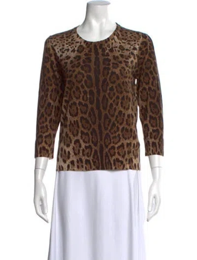 Pre-owned Dolce & Gabbana Virgin Wool Animal Print Sweater In Brown