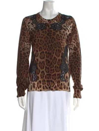 Pre-owned Dolce & Gabbana Virgin Wool Animal Print Sweater In Brown