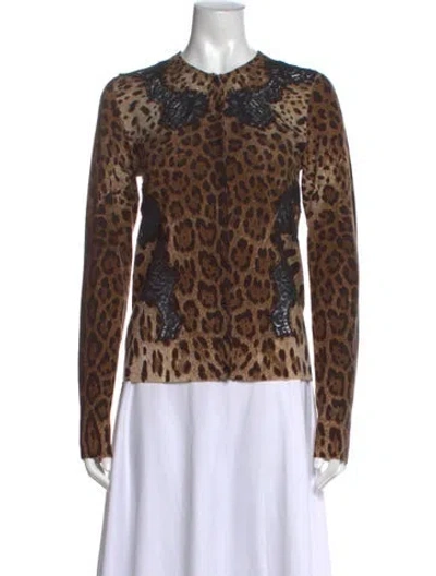Pre-owned Dolce & Gabbana Virgin Wool Animal Print Sweater In Brown