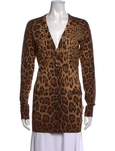 Pre-owned Dolce & Gabbana Virgin Wool Animal Print Sweater In Brown