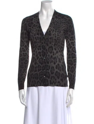 Pre-owned Dolce & Gabbana Virgin Wool Animal Print Sweater In Gray