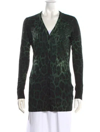 Pre-owned Dolce & Gabbana Virgin Wool Animal Print Sweater In Green