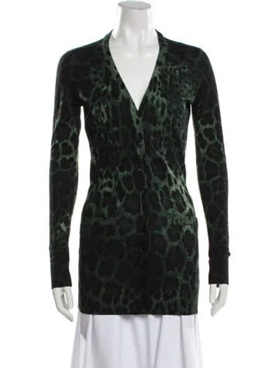 Pre-owned Dolce & Gabbana Virgin Wool Animal Print Sweater In Green