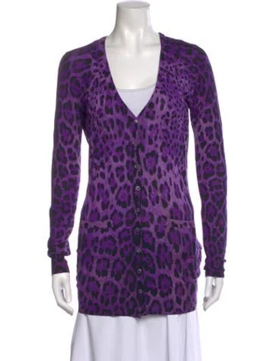 Pre-owned Dolce & Gabbana Virgin Wool Animal Print Sweater In Purple