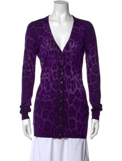 Pre-owned Dolce & Gabbana Virgin Wool Animal Print Sweater In Purple