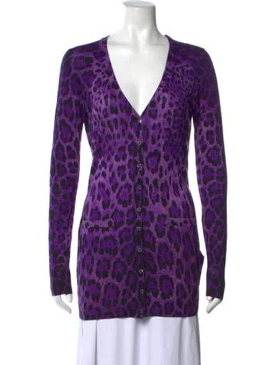 Pre-owned Dolce & Gabbana Virgin Wool Animal Print Sweater In Purple