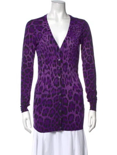 Pre-owned Dolce & Gabbana Virgin Wool Animal Print Sweater In Purple
