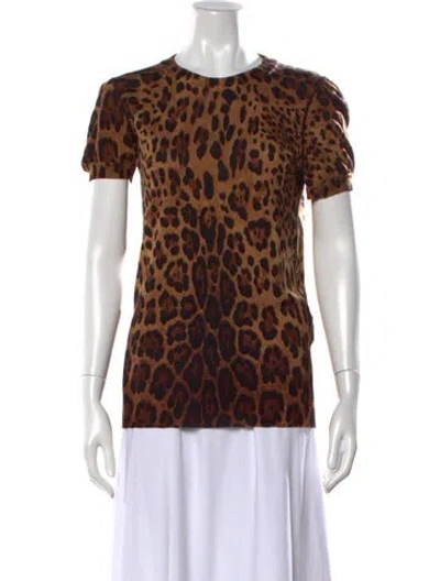 Pre-owned Dolce & Gabbana Virgin Wool Animal Print T-shirt In Brown